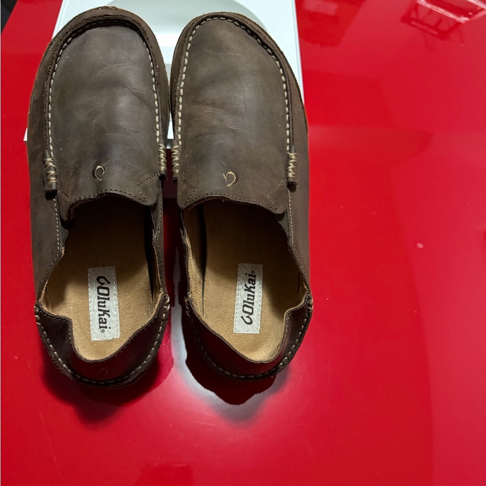 OluKai Moloa Men's Brown Leather Slip-On Loafer Comfort Casual Shoes US 9 EU 42